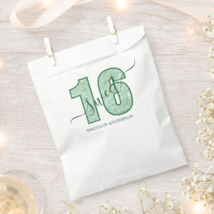 Grüner Glitter Schriftzug Sweet 16 Geburtstag Geschenktütchen
