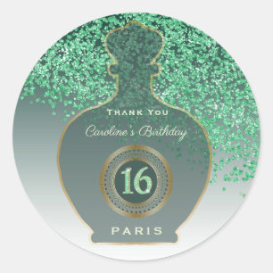 Grüner Glitter Smaragdduft, Sweet 16 Runder Aufkleber