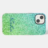 Grüner Glitter-Sparkle-Monogramm iPhone Hülle (Rückseite (Horizontal))
