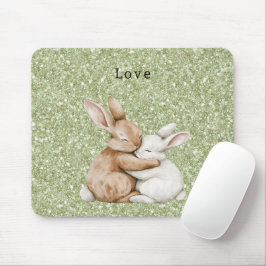 Grüner Glitter Süße Braune Creme Weiße Häschen Uma Mousepad