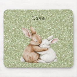 Grüner Glitter Süße Braune Creme Weiße Häschen Uma Mousepad