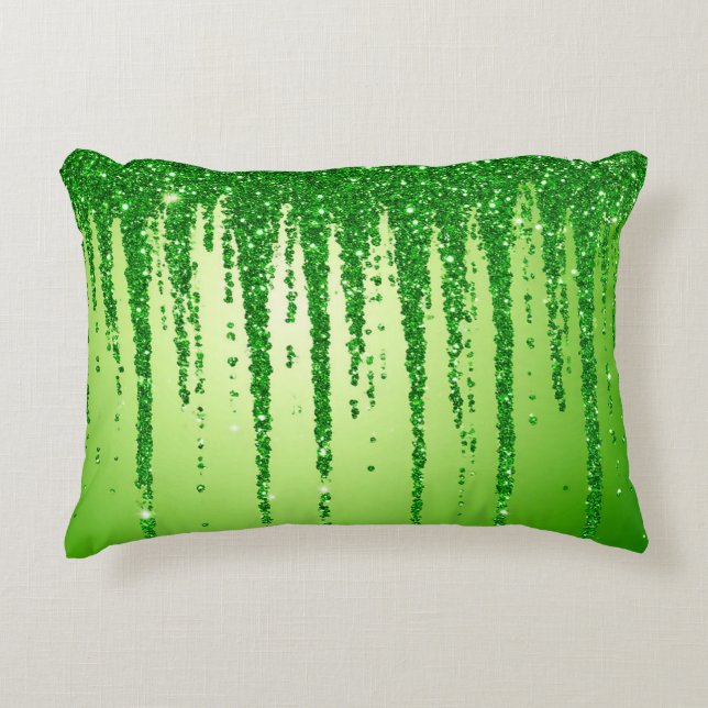 Grüner Glitter-Tropfenhintergrund mit Funkeln Dekokissen (Vorderseite)