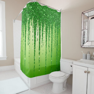 Grüner Glitter-Tropfenhintergrund mit Funkeln Duschvorhang