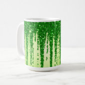 Grüner Glitter-Tropfenhintergrund mit Funkeln Kaffeetasse (Vorderseite Links)