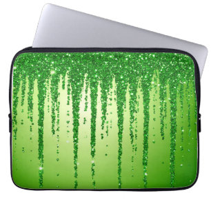 Grüner Glitter-Tropfenhintergrund mit Funkeln Laptopschutzhülle