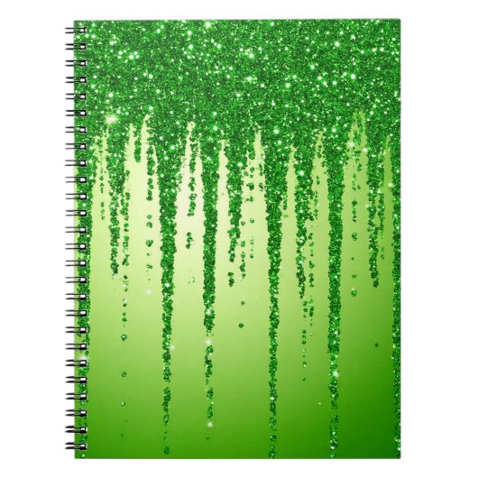 Grüner Glitter-Tropfenhintergrund mit Funkeln Notizblock (Vorderseite)