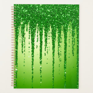 Grüner Glitter-Tropfenhintergrund mit Funkeln Planer