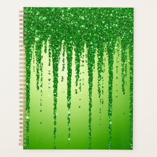 Grüner Glitter-Tropfenhintergrund mit Funkeln Planer (Vorderseite)