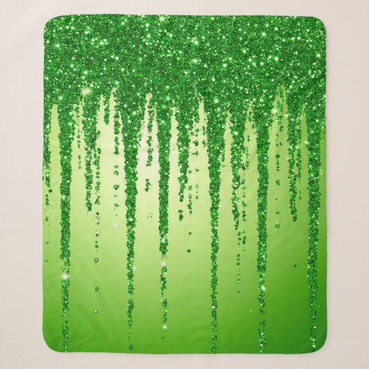 Grüner Glitter-Tropfenhintergrund mit Funkeln Sherpadecke (Vorderseite)