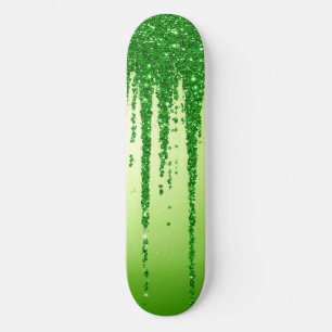 Grüner Glitter-Tropfenhintergrund mit Funkeln Skateboard