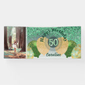 Grüner Glitzer 50. Geburtstag & Balloons Banner (Horizontal)