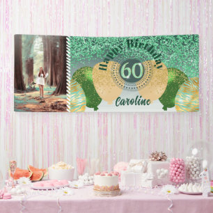 Grüner Glitzer 60. Geburtstag & Balloons Banner