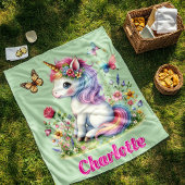 Grüner Glitzer Einhornweiden Wildblumen Fleecedecke