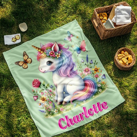 Grüner Glitzer Einhornweiden Wildblumen Fleecedecke