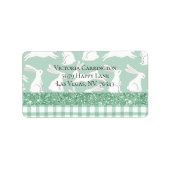 Grüner Glitzer Gingham Kariert Kaninchen Rücksende Adressaufkleber (Vorne)