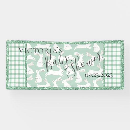 Grüner Glitzer Gingham Kariert Rabbits Banner (Horizontal)
