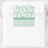 Grüner Glitzer Gingham Kariert Rabbits Quadratischer Aufkleber (Tasche)