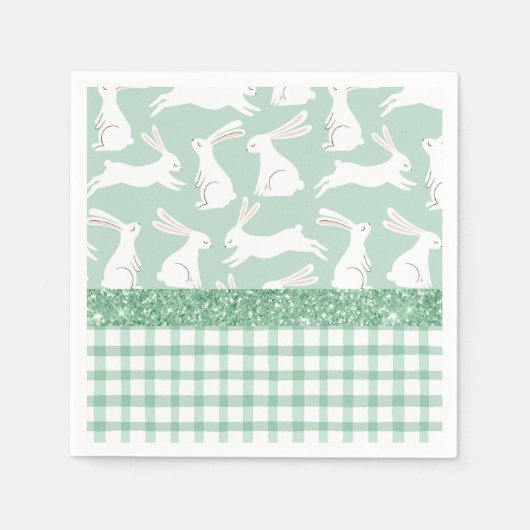 Grüner Glitzer Gingham Kariert Rabbits Serviette (Vorderseite)