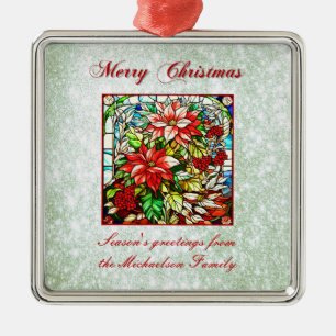 Grüner Glitzer Glass Rote Weihnachtsfeiertage Blum Ornament Aus Metall