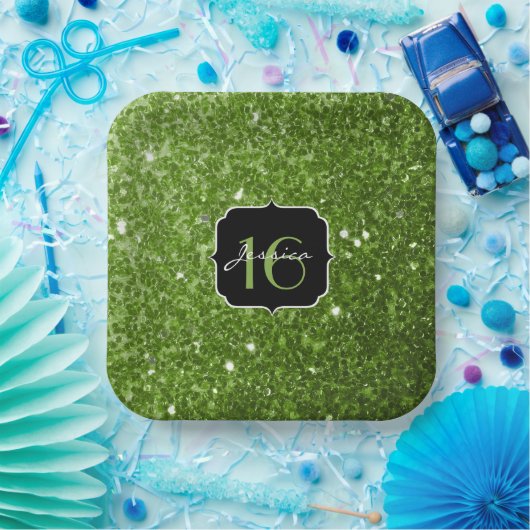 Grüner Glitzer Glitzern Sweet 16 Pappteller (Party)