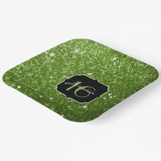 Grüner Glitzer Glitzern Sweet 16 Pappteller (Gewinkelt)