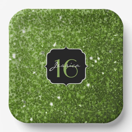 Grüner Glitzer Glitzern Sweet 16 Pappteller (Vorderseite)