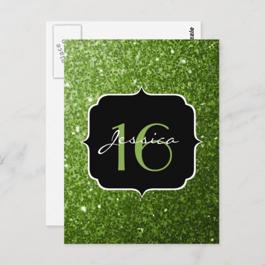 Grüner Glitzer Glitzern Sweet 16 Postkarte (Vorne/Hinten)