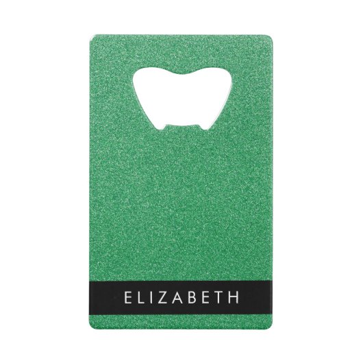 Grüner Glitzer, Hintergrund des Glitzer, Ihr Name Geldbeutel Flaschenöffner (Vorderseite)