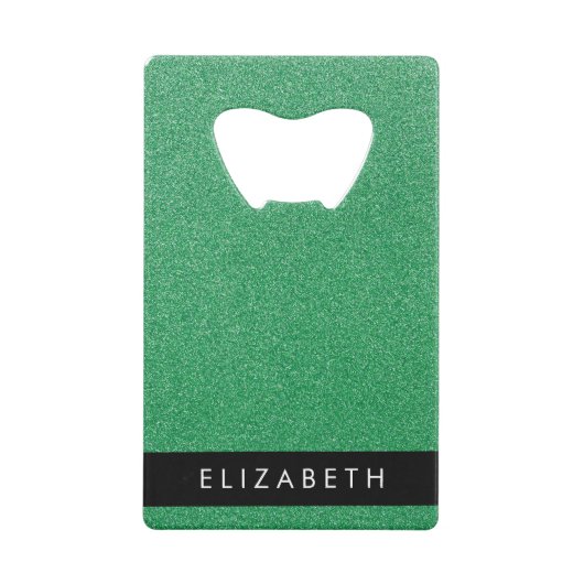 Grüner Glitzer, Hintergrund des Glitzer, Ihr Name Geldbeutel Flaschenöffner (Rückseite)