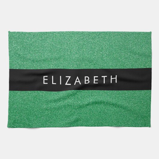Grüner Glitzer, Hintergrund des Glitzer, Ihr Name Geschirrtuch (Horizontal)