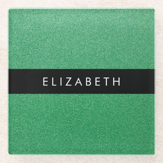 Grüner Glitzer, Hintergrund des Glitzer, Ihr Name Glasuntersetzer (Vorderseite)