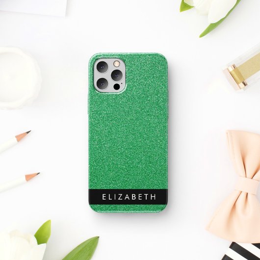Grüner Glitzer, Hintergrund des Glitzer, Ihr Name iPhone 16 Hülle