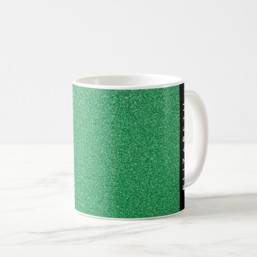 Grüner Glitzer, Hintergrund des Glitzer, Ihr Name Kaffeetasse (VorderseiteRechts)