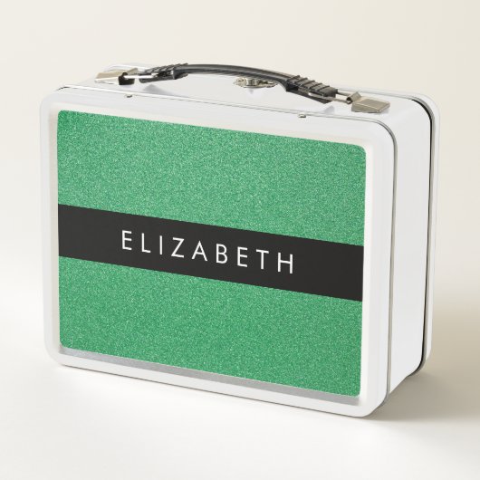 Grüner Glitzer, Hintergrund des Glitzer, Ihr Name Metall Brotdose (Rückseite)