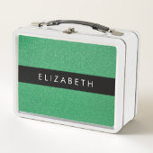 Grüner Glitzer, Hintergrund des Glitzer, Ihr Name Metall Brotdose (Vorderseite)