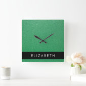 Grüner Glitzer, Hintergrund des Glitzer, Ihr Name Quadratische Wanduhr (Zuhause)