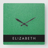 Grüner Glitzer, Hintergrund des Glitzer, Ihr Name Quadratische Wanduhr (Vorderseite)