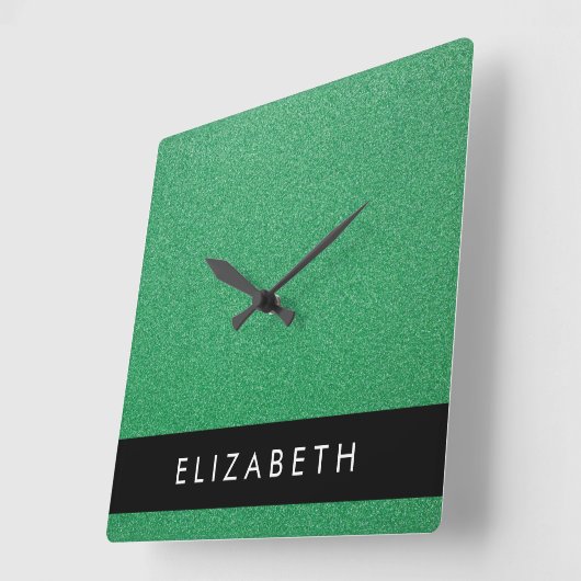 Grüner Glitzer, Hintergrund des Glitzer, Ihr Name Quadratische Wanduhr (Winkel)