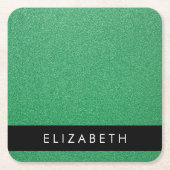Grüner Glitzer, Hintergrund des Glitzer, Ihr Name Rechteckiger Pappuntersetzer (Vorderseite)