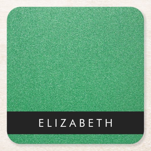 Grüner Glitzer, Hintergrund des Glitzer, Ihr Name Rechteckiger Pappuntersetzer (Vorderseite)