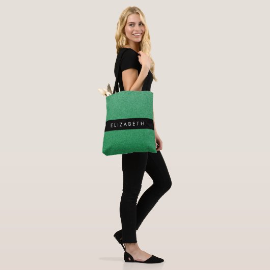 Grüner Glitzer, Hintergrund des Glitzer, Ihr Name Tasche (Am Model)