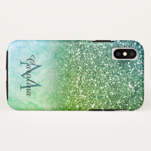 Grüner Glitzer, Marmor, personalisiert Case-Mate iPhone Hülle (Rückseite (Horizontal))