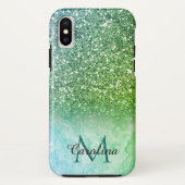 Grüner Glitzer, Marmor, personalisiert Case-Mate iPhone Hülle (Rückseite)