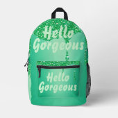 Grüner Glitzer mit Monogramm Hallo wunderschön | Bedruckter Rucksack (Vorderseite)