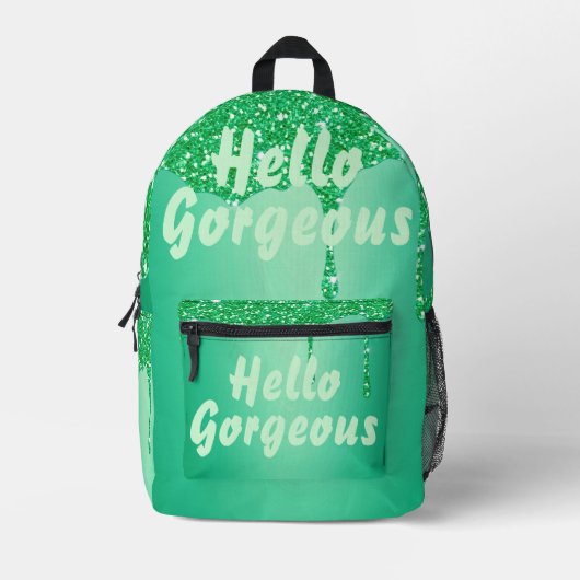 Grüner Glitzer mit Monogramm Hallo wunderschön | Bedruckter Rucksack (Vorderseite)