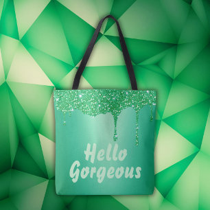 Grüner Glitzer mit Monogramm Hallo wunderschön Tasche