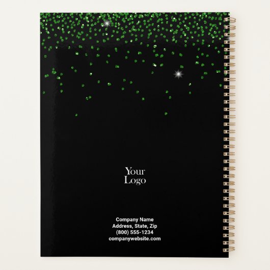 Grüner Glitzer mit schwarzem Hintergrund Planer (Rückseite)