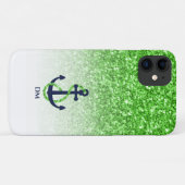 Grüner Glitzer ombre mit blauem Anker Case-Mate iPhone Hülle (Rückseite (Horizontal))