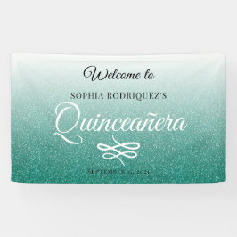 Grüner Glitzer Quinceañera 15. Geburtstag Willkomm Banner