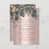 Grüner Glitzer Rose Erste Heilige Kommune Kreuz Einladung (Vorne/Hinten)